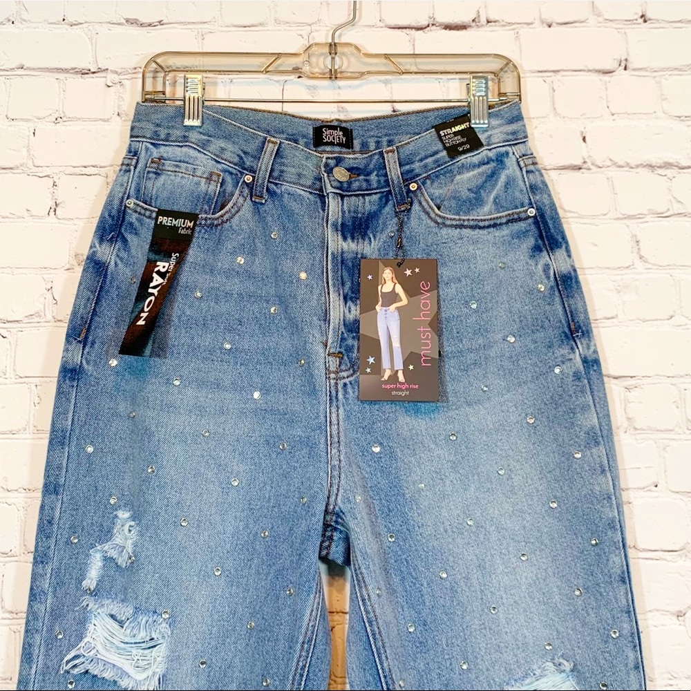 Simple Society Jeans Straight Super high rise Bling - Picture 2 of 7